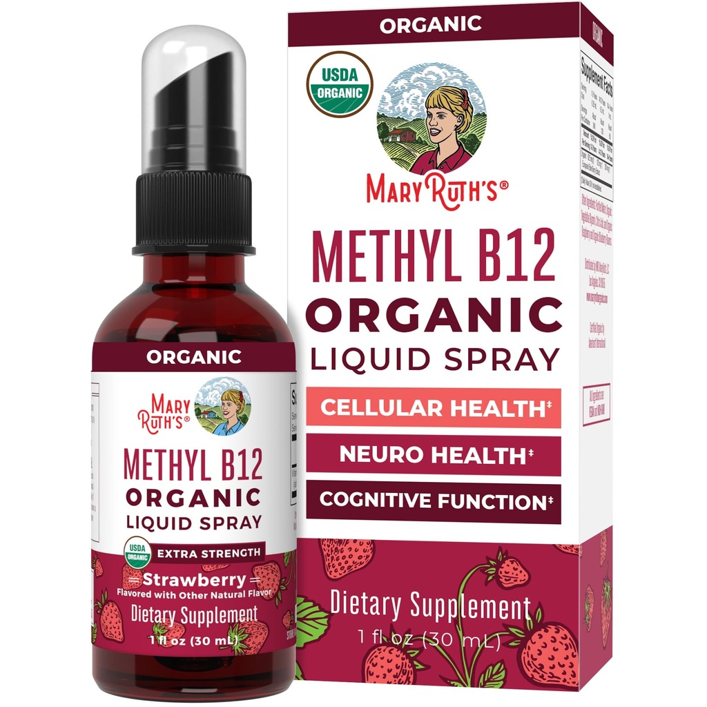MaryRuth Organics ויטמין B12 נוזל Spray | טבעוני, non-GMO, Gluten-Free | USDA אורגני תוסף | אנרגיה ו- Nervous System Support | B12 ויטמינים לנשים וגברים | 720 mcg | 1 Fl Oz Oz Oz