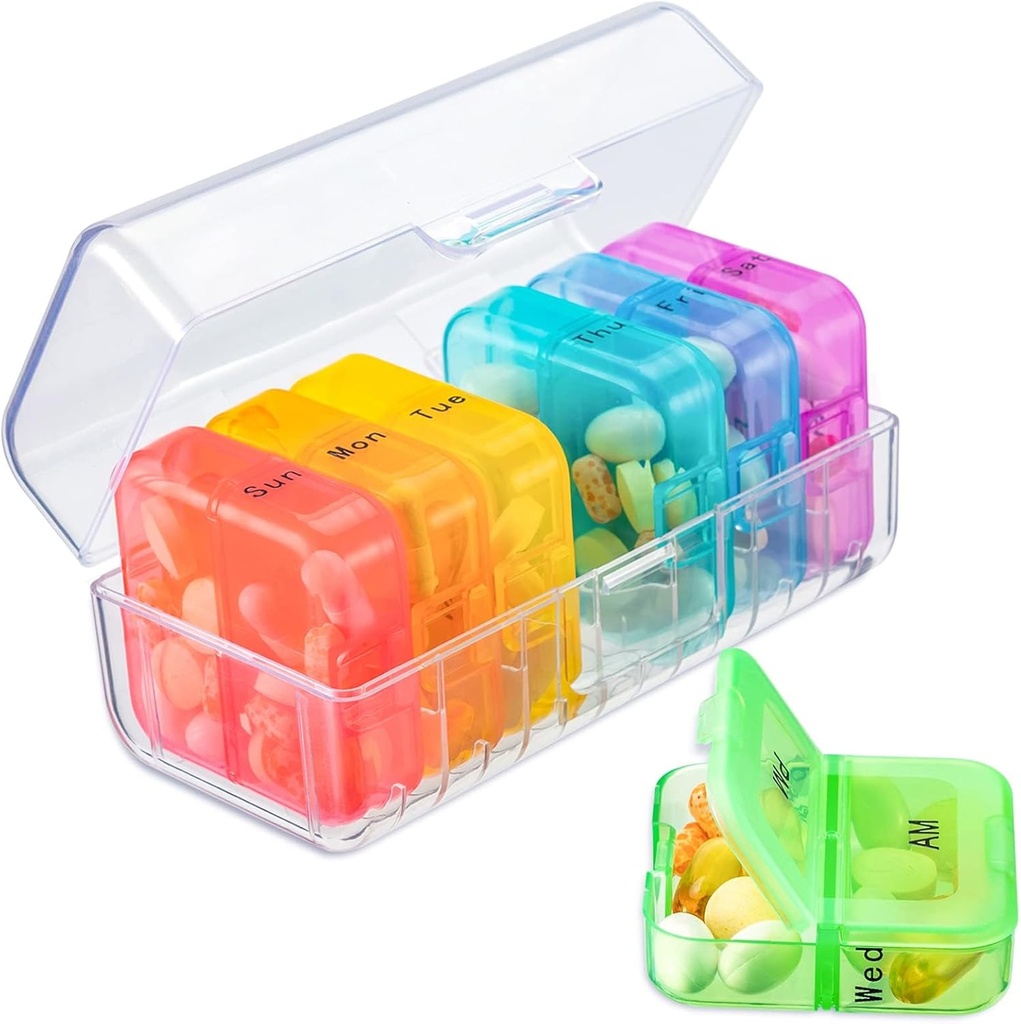 Zoksi Pill מארגנת 2 פעמים ביום, שבוע 7 Day Pill Box, Daily Am Pm Pillמארגנתer, Travel Pill Case for Medicine, Fish Oils, ויטמין, תוסף