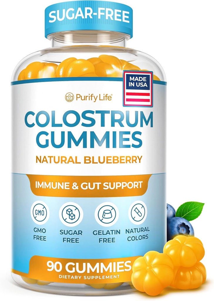 סוכר חינם קולוסטרום חניכיים (1500 מ"ג) Bovine Colostrum עבור בני אדם, Grass-Fed תוסף עבור בריאות Gut, Leaky Gut תיקון, תמיכה במזל, בריאות העור - 35% IgG Per משרת לשרת