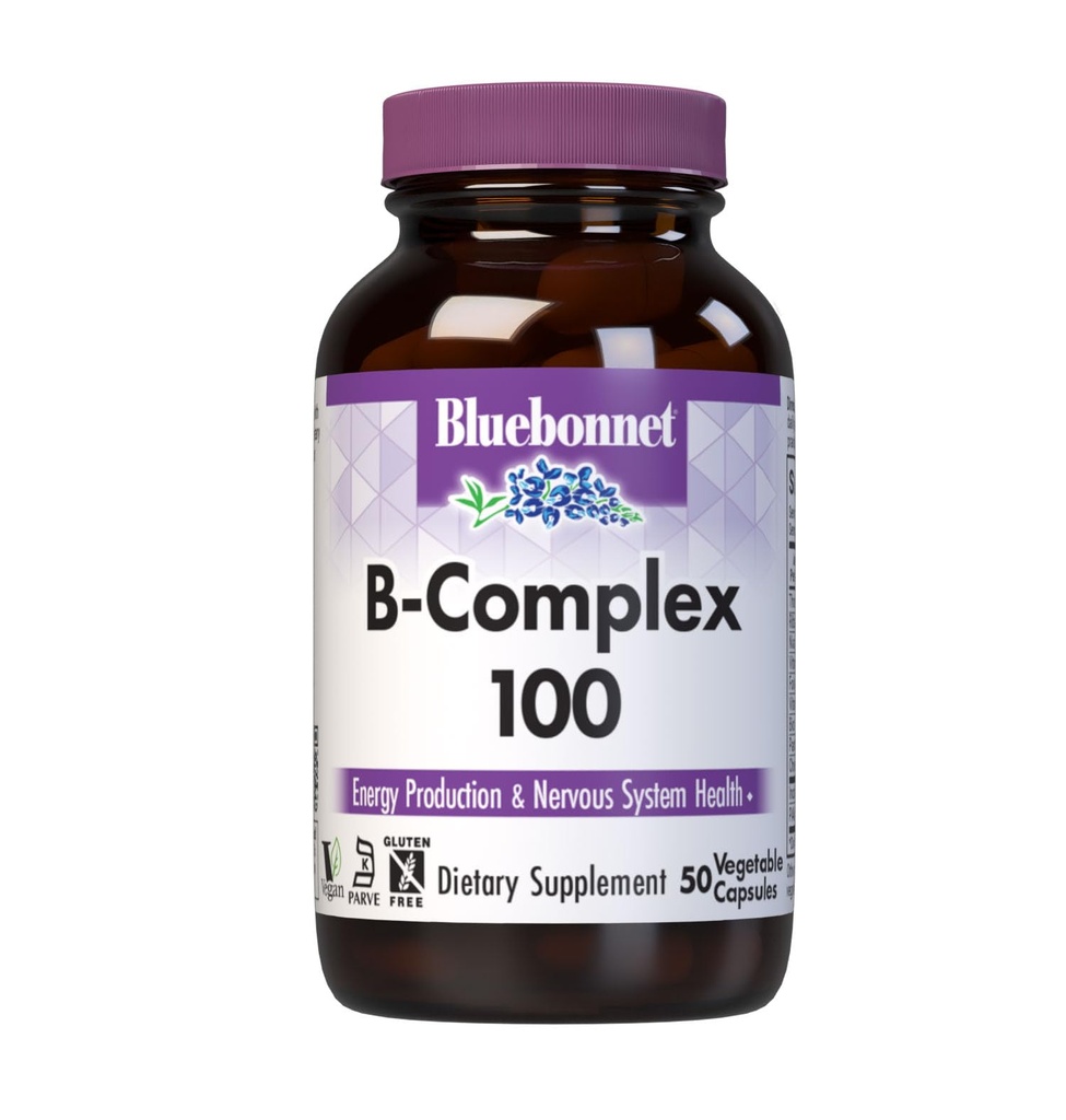 Bluebonnet Nutrition B Complex 100 קפסולות ירקות, Complete Full Spectrum, ויטמין B6, B12, Biotin, Folate, Vegan, Vegetarian, Gluten Free, Soy Free, Milk Free, כשר, 50 קפסולות ירקות