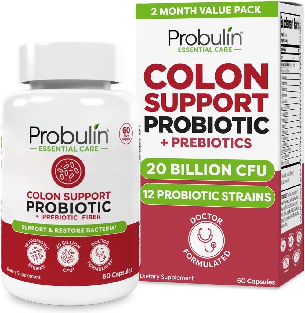 Probulin מושבת תמיכה Probiotic, Daily Gut, Digestive ו- Immune Health Probiotics for Men and Women, 20 מיליארד CFU, טבעוני, 60 Countבק