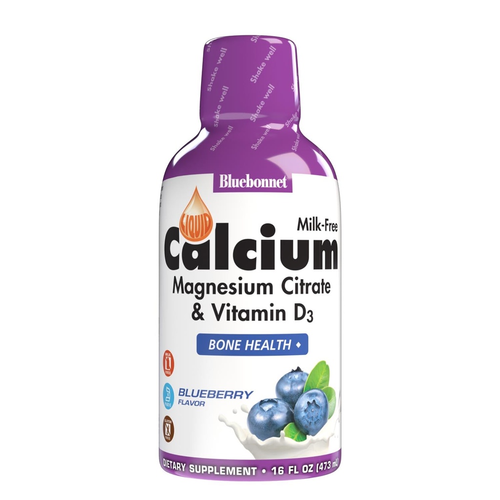 Bluebonnet Nutrition נוזלי Calcium Citrate Magnesium Citrate, ויטמין D3, Bone Health, Gluten Free, Soy חינם, חלב חינם, כשר,32 משרתות, Blueberry Flavor, 16 Fl Oz (Pack of 1)
