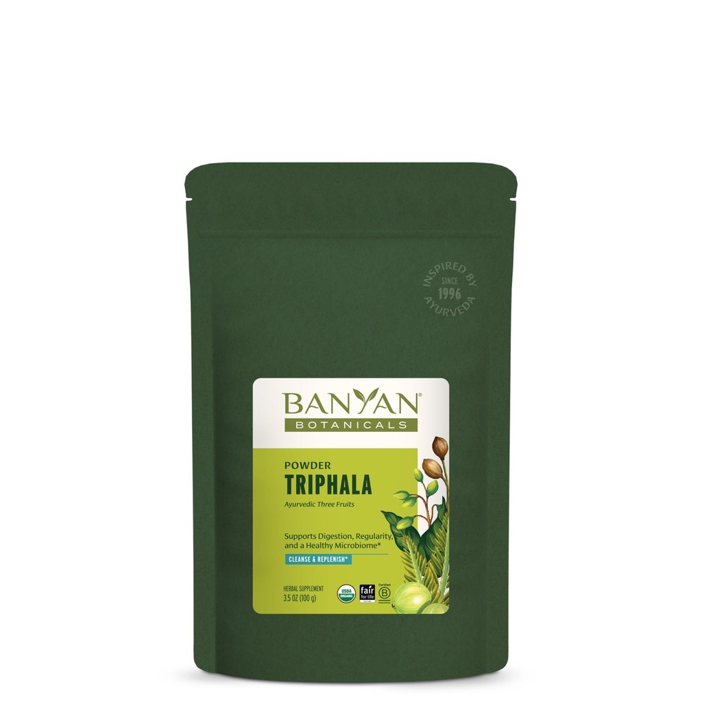 Banyan הבוטנים Triphala אבקה - תוספי תזונה אורגנית עם Amla, Haritaki & Bibhitaki - Digest, מושבה תמיכה ו- Gut Microbiome * - 3.5 oz - Non-GMO Sustainably מקורו טבעוני טבעוני טבעוני טבעוני טבעוני