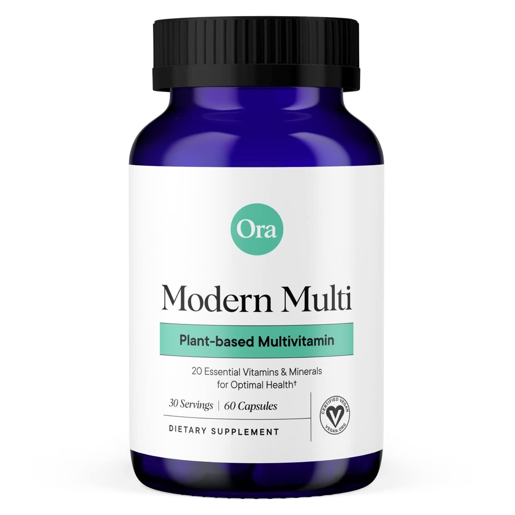 Ora Organic Plant Based Multivitamin for Women and Men, Bluelight Protection - Brain, Eye, Energy, Immune, Skin, Hair, Heart, and Bone Health Support, 60 קפסולות טבעוניות