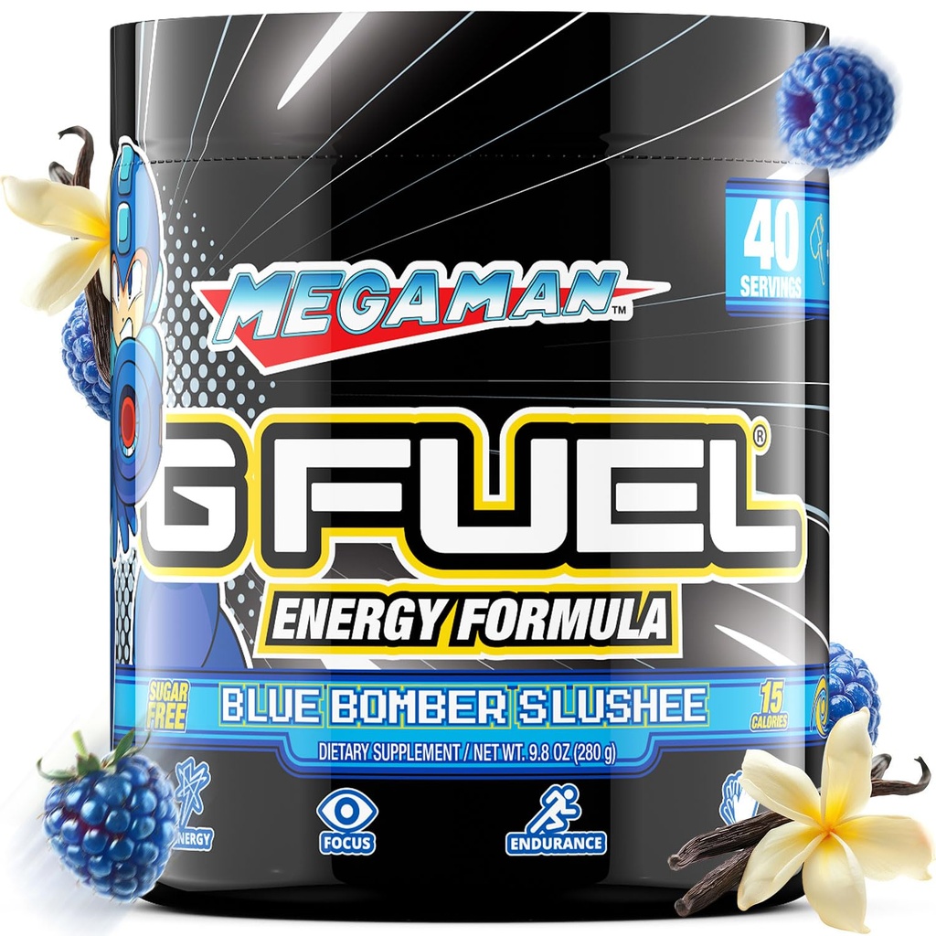 G דלק Megaman אנרגיה אבקת, Pre Workout Caffeine Mix for Gaming, Sugar Free Focus Amino, ויטמין + Antioxidants, 9.9oz (כחול סליקושי, 40 משרתים)