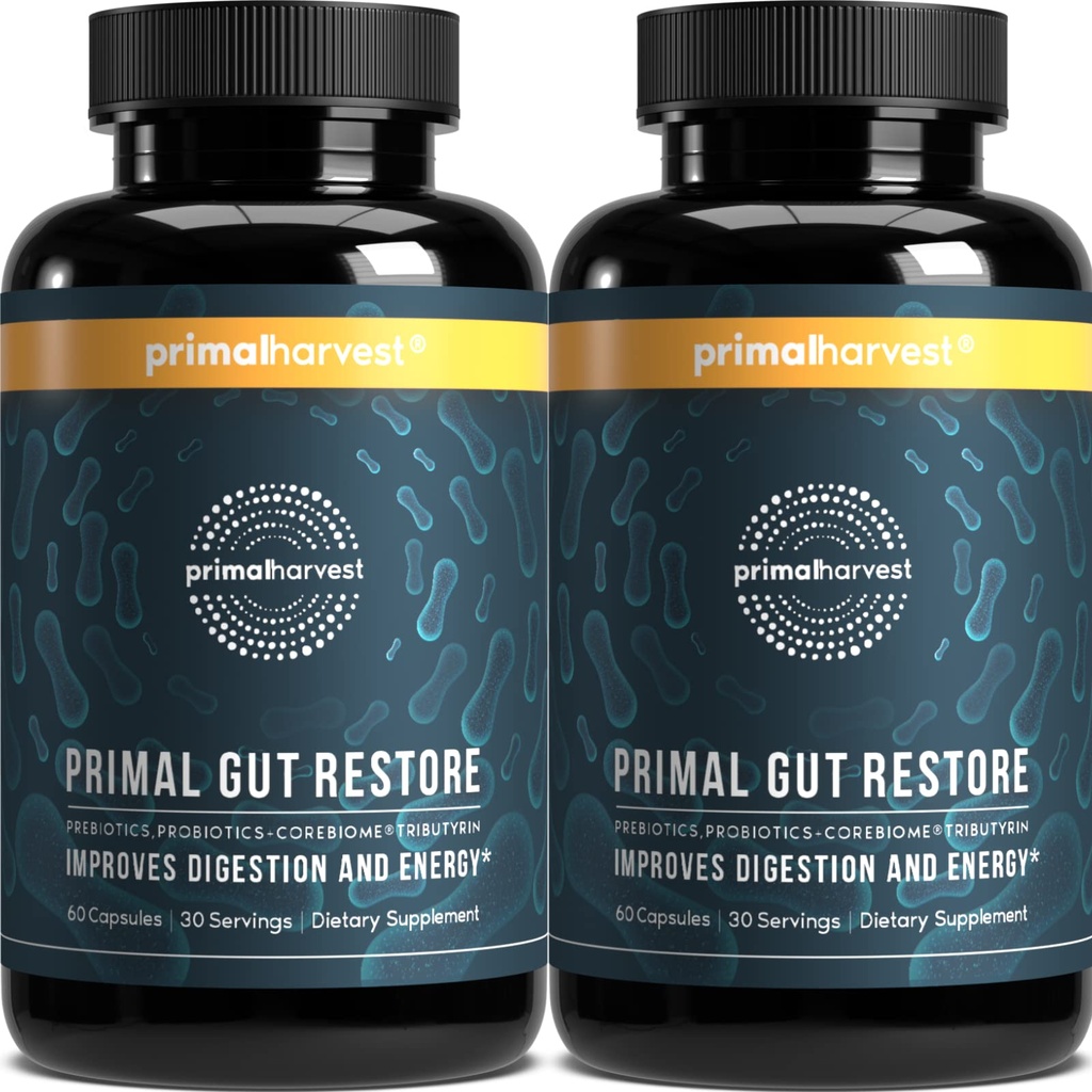 Primal Harvest 2 Pack, שחזור עבור Gut Health, פרימל Gut להחזיר w/POSTbiotics, Prebiotics ו-Probiotics for Women and Men, 60 CT - Digest, Colony ניקוי קולני, Helps Leaky Gut Fix