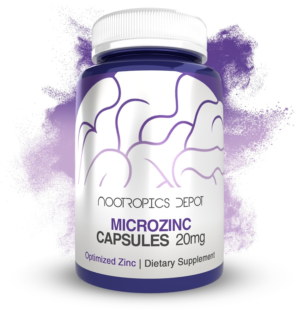 Nootropics Depot MicroZinc קפסולות | 20mg | אופטימיזציה של תוסף Znc | 90 Count Count