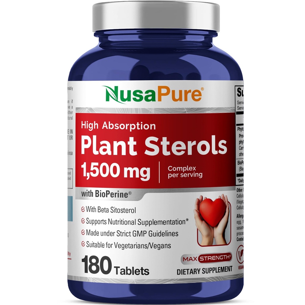 NusaPure Plant Sterols 1500 מ"ג - 180 טבליות (Non-GMO, טבעוני) Beta Sitosterol, Bioperine