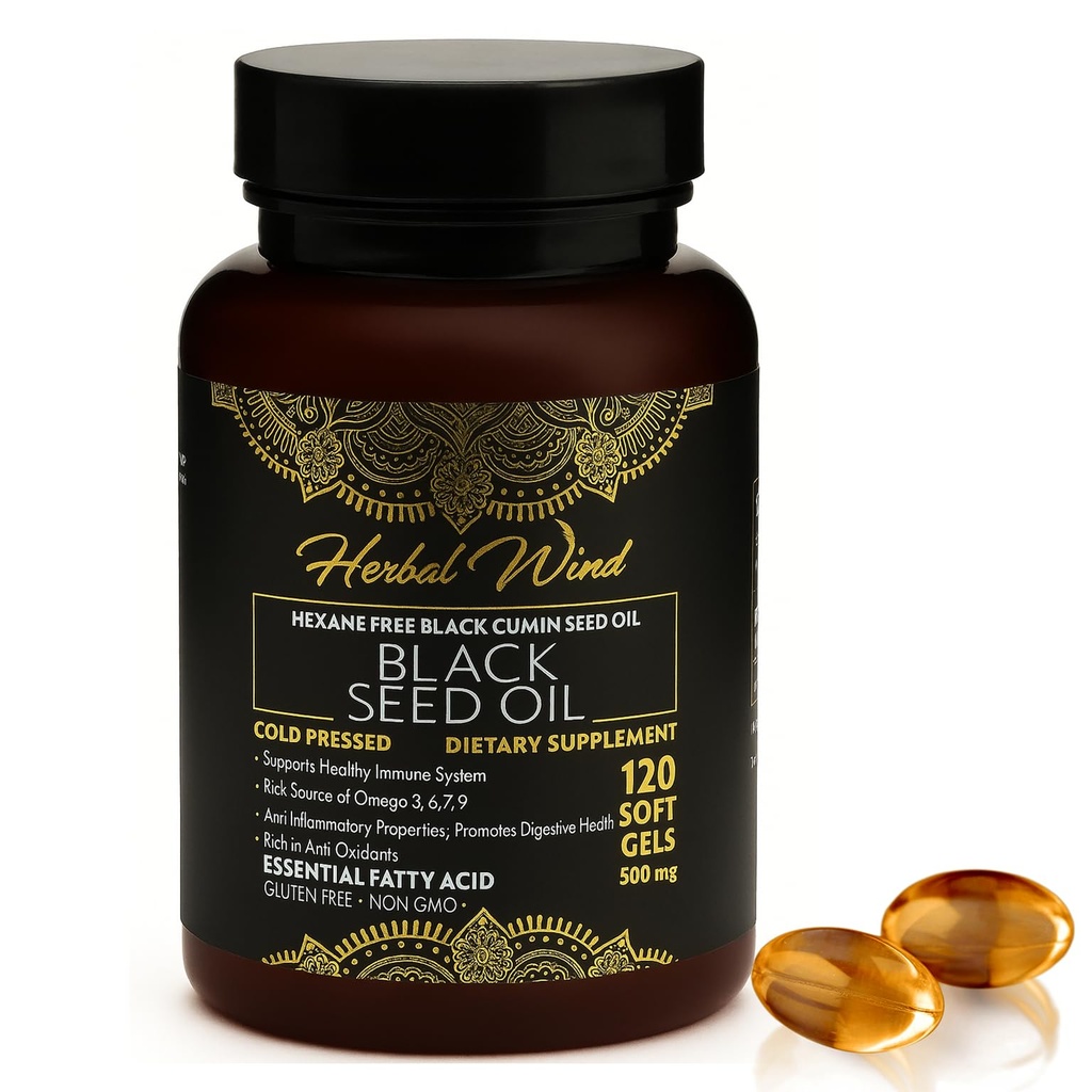 Black Seed Oil קפסולות - Cold Pressed 120 Softgels 500 מ"ג, Premium Quality Nigella Sativa,100% Pure Black Cumin Seed שמן - Non-GMO (120 Count - Pack of 1 פלסטיק בקבוק)