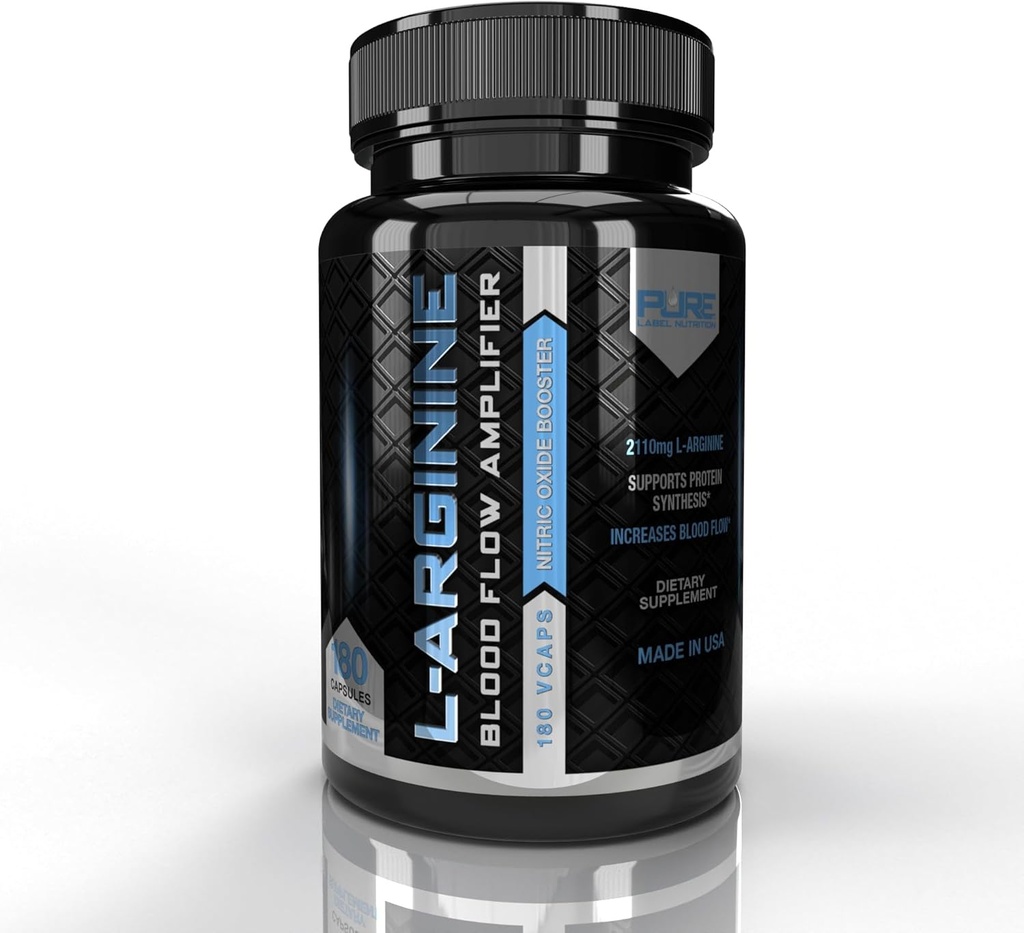 Pure תווית תזונה L Arginine קפסולות, Nitric Oxide Booster, Amino Acid תוסף עבור גברים ונשים, עוזר לבנות שריר וחוזק ו Boost אנרגיה, תמיכה זרימה דם - 180 נקודות