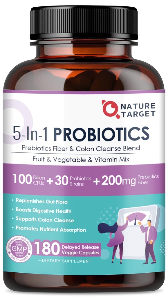 Probiotics for Women-Men-Men Digestive Health, Mens- Womens Probiotics with Prebiotics, 100 מיליארד CFUs for Gut and Immune Health, 180 ווג'י קפסולות (90 ימים)