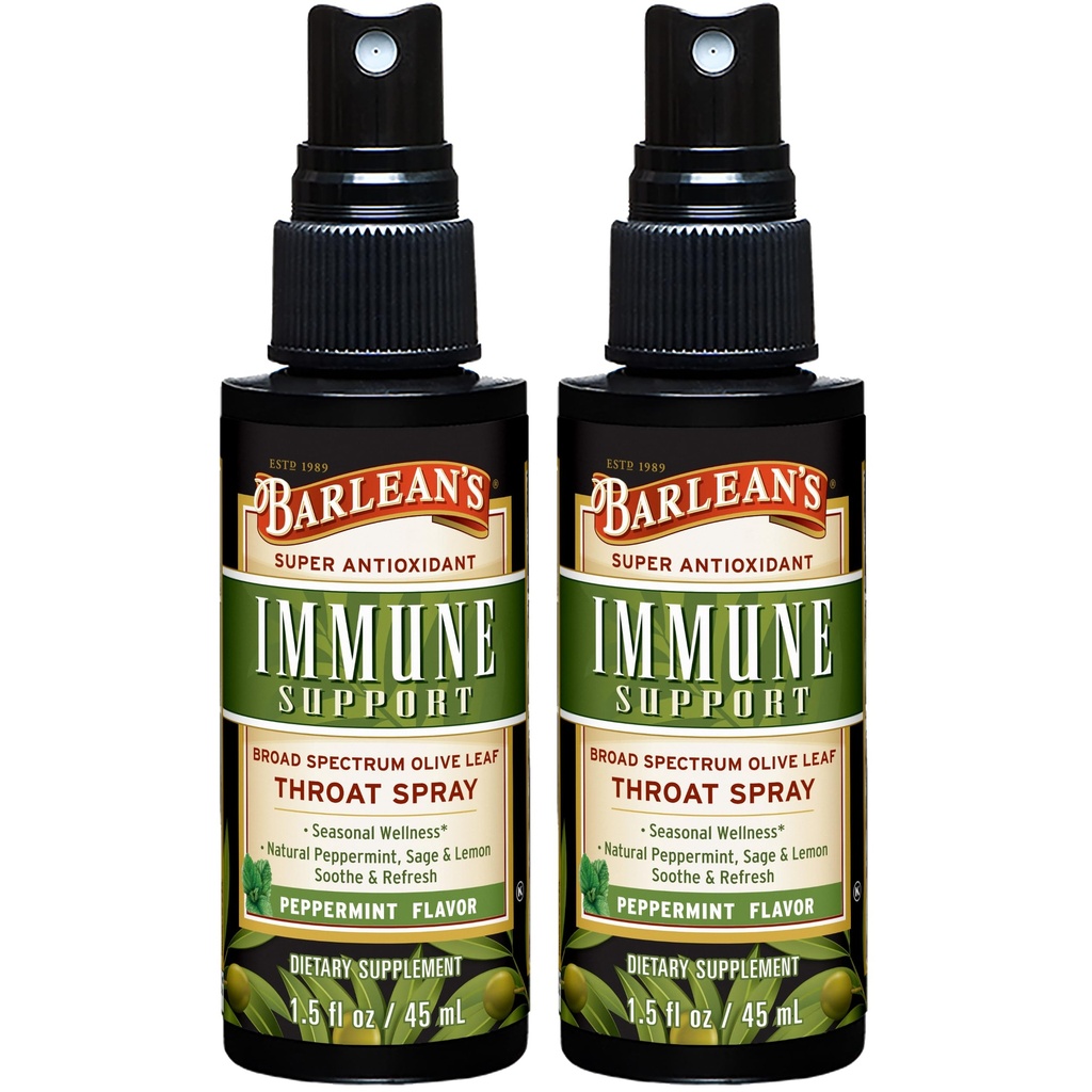 2 Pack Olive Leaf Complex גרון Spray with Peppermint, לימון, וחכמים עבור Itchy גרון הקלה, Immune תמיכה תוסף, פלטה נוזלי 1.5 oz
