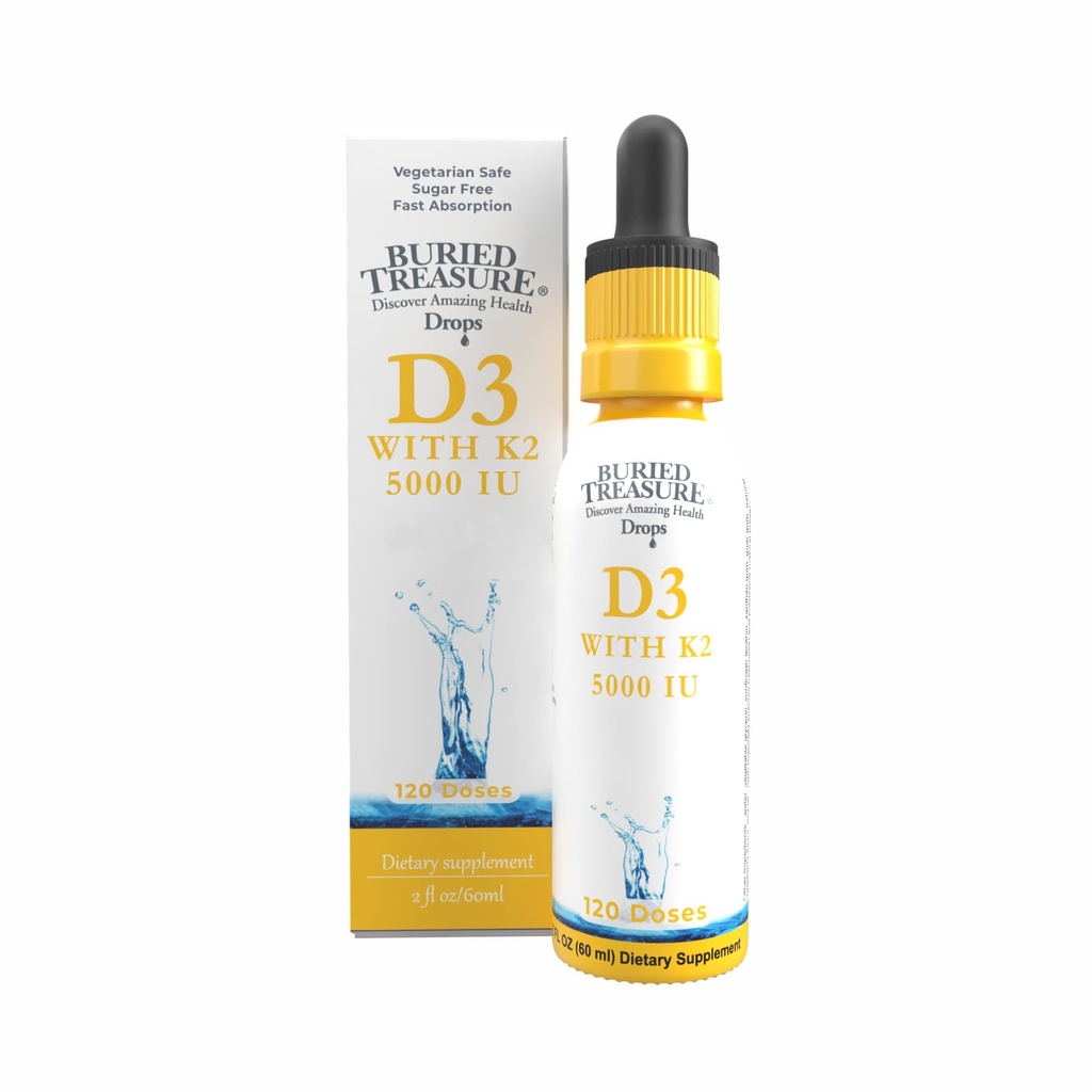 ויטמין D3 & K2 טיפות - 5000 IU D3 עם 100 mcg K2 עבור העצם, לב ו Immune תמיכה, סוכר חינם, 2 oz