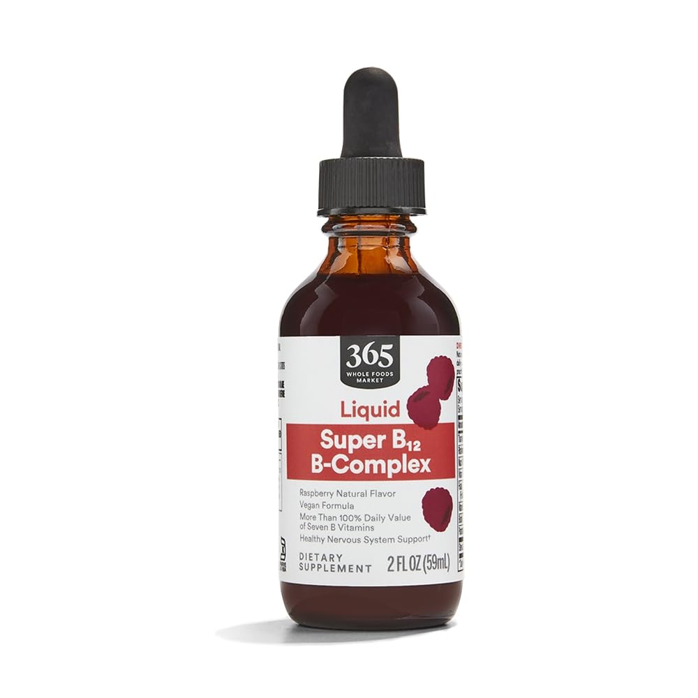 365 על ידי Whole Foods Market, Super B-12 B-Complex נוזל תוסף, Raspberry Natural Flavor, טבעוני 2 Fl Oz