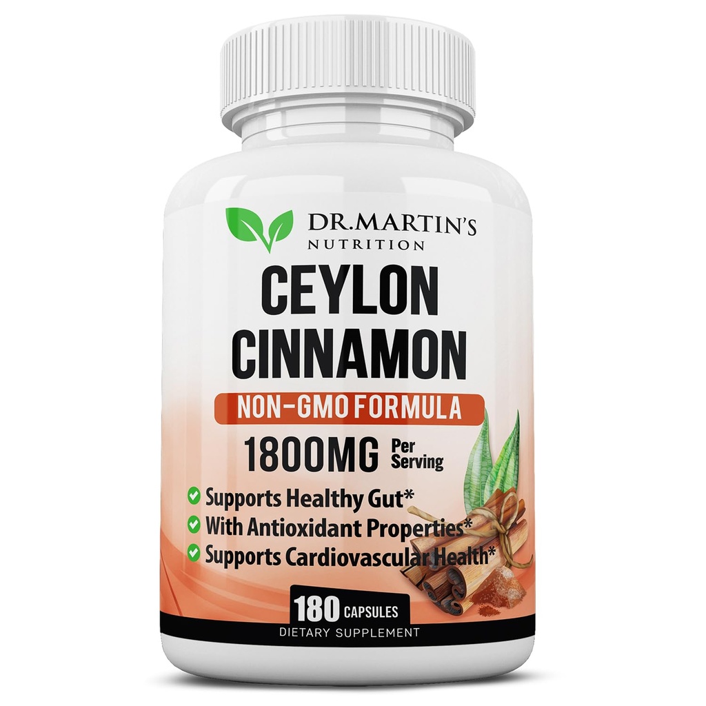1800 מ"ג אורגני Ceylon Cinnamon קפסולות | 180 | תמיכה משותפת, תגובה דלקתית בריאה, Antioxidant & Cardiovascular Health