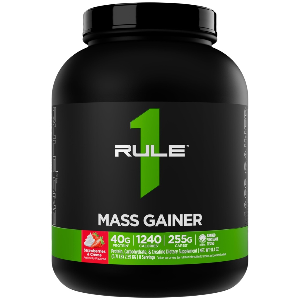 כלל 1 Mass Gainer - High-Calorie Weight מקבל פורמולה עם 1,220+ קלוריות, 250g + Complex carb בלנדר, 40g All-Whey חלבון Per המשרת (8 משרתים, Strawberries & Crème)