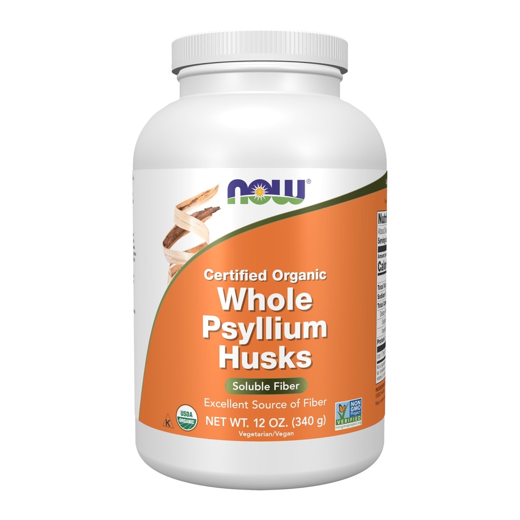 עכשיו תוספי מזון, Whole Psyllium Husks, מוסמך פרויקט Non-GMO מאומת, Soluble סיבים, 12-Ouncece