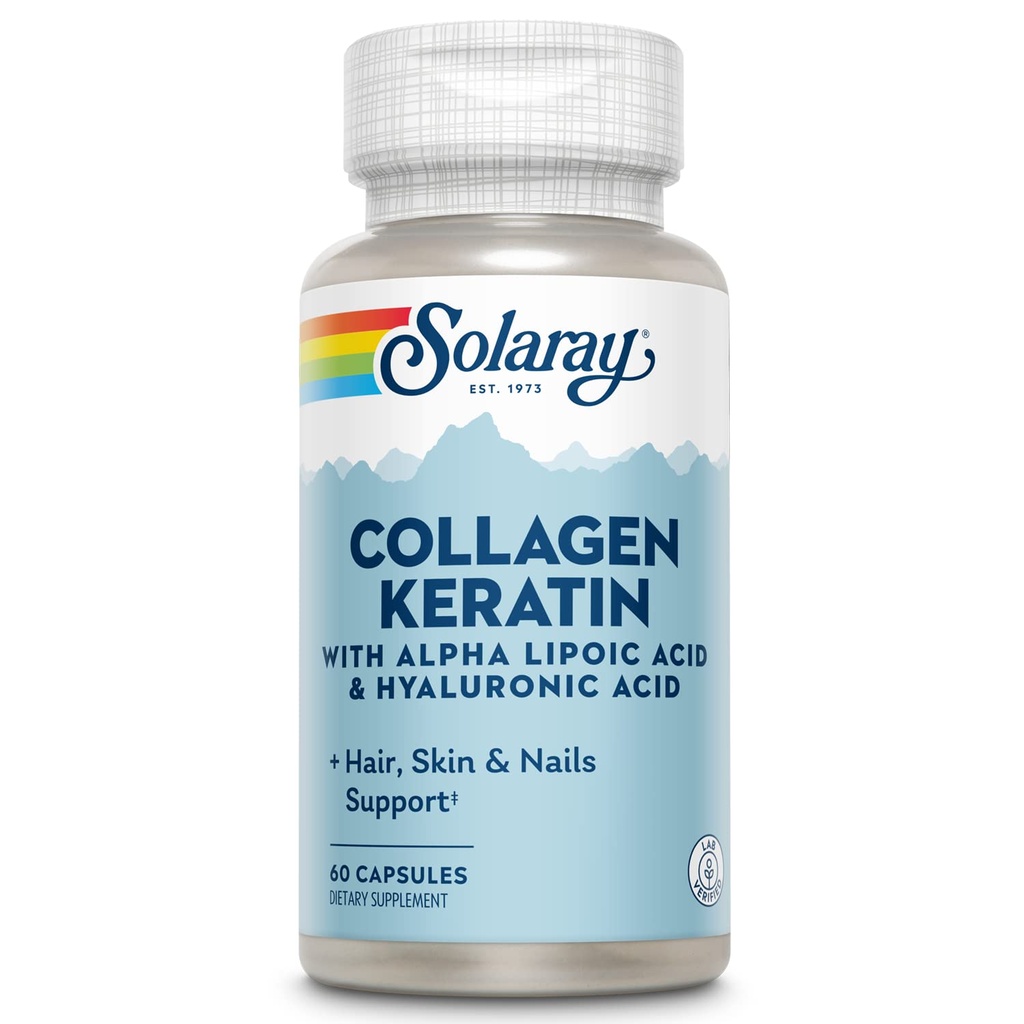 SOLARAY Collagen Keratin with Alpha Lipoic Acid and Hyaluronic Acid - Type I, II and III Collagen Pills - Hair, Skin, Nails, and Joint Health Support - 30 Servings, 60 Capsules
