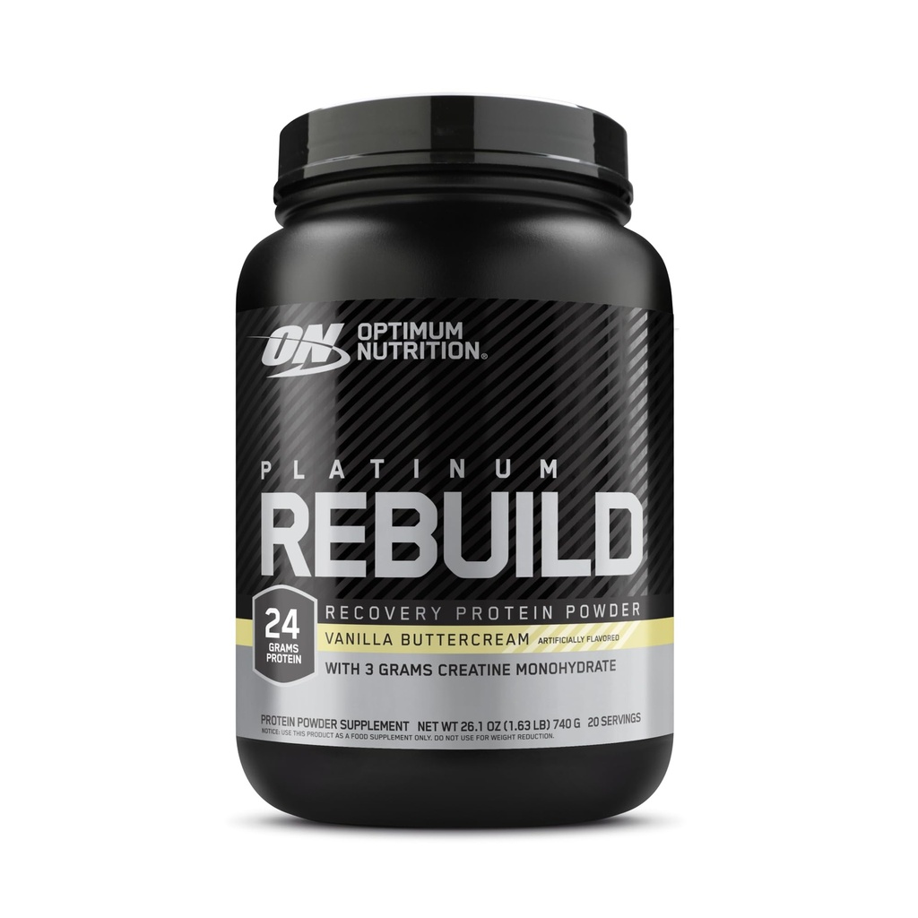 אופטימוסם תזונה פלטינום ReBuild, Premium פלטינום אבקת חלבונים עם Creatine, Vanilla Buttercream, 20 משרתים