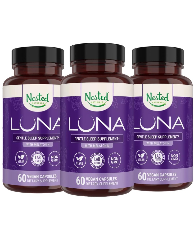 Naturals Nested Laura Herbal Sleep תוסף עם מלטונין, ולריאן שורש, Chamomile | 180 קפסולות טבעוניות (3-Pack) - 60 קפסולות Per Bottle