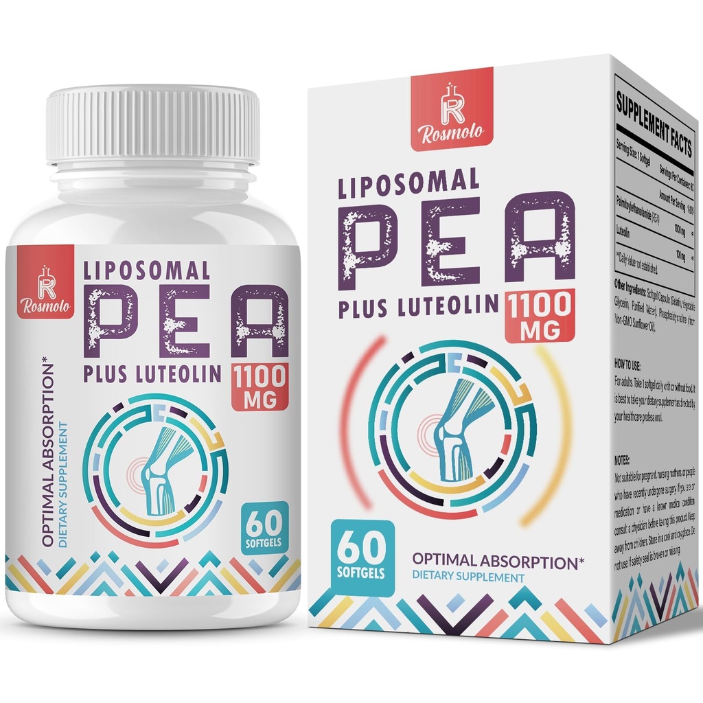 Liposomal Palmitoylethanolamide 1000 מ"ג + Luteolin 100 מ"ג, Micronized Pea 99% גבוה Purified - Enhanced Absorption ו Bioavailability, 60 Softgels
