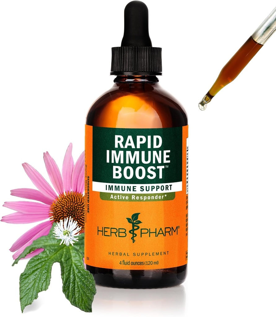 Herb Pharm אורגני Rapid Immune Boost: Fast-Absorbing Tincture for Adults, Echinacea Tincture with Goldenseal, ג'ינג'ר & Elderberry, Immune Support Supplement & Wellness Aid, 4 Oz
