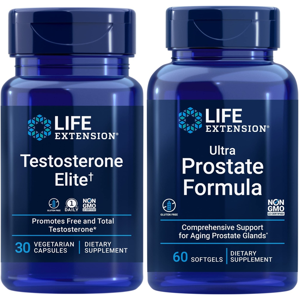 Life Extended טסטוסטרון Elite, 30 קפסולות צמחוניות | Ultra Prostate Formula, 60 Softgels | בריאות Prostate, תמיכה בייצור טסטוסטרון, תוספים לגברים