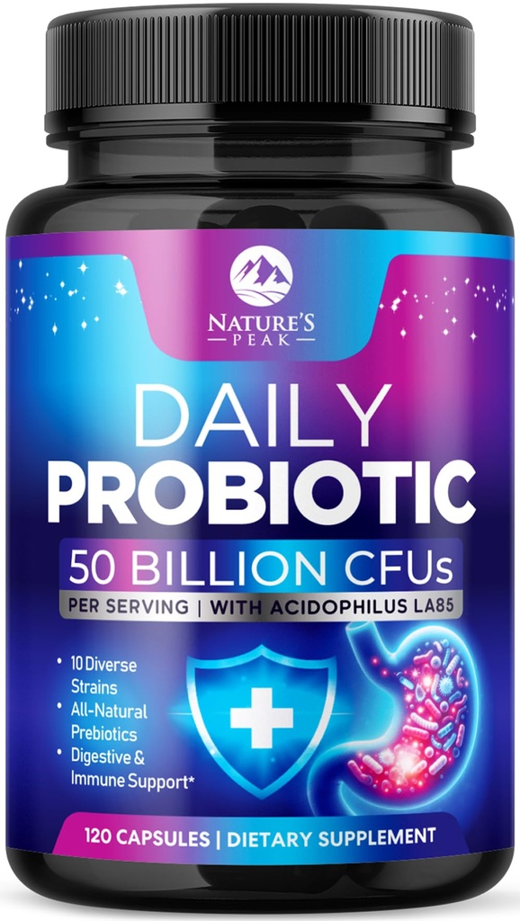 Probiotics 60 מיליארד CFU - 10 Strains + Digestive Enzymes & Prebiotics - Best Probiotic for Women & Men, Supports Immune, Gut Health, Occasional Constipation, Diarrhea, Gas & Bloating - 120 קפסולות