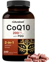 NatureBell CoQ10 200 מ"ג עם PQQQQ, 240 קפסולות Veggie | Stable High Absorption Form - Antioxidant Support for Heart, & Energy Health - תוספת חיזוק Coenzyme Q10 תוספת