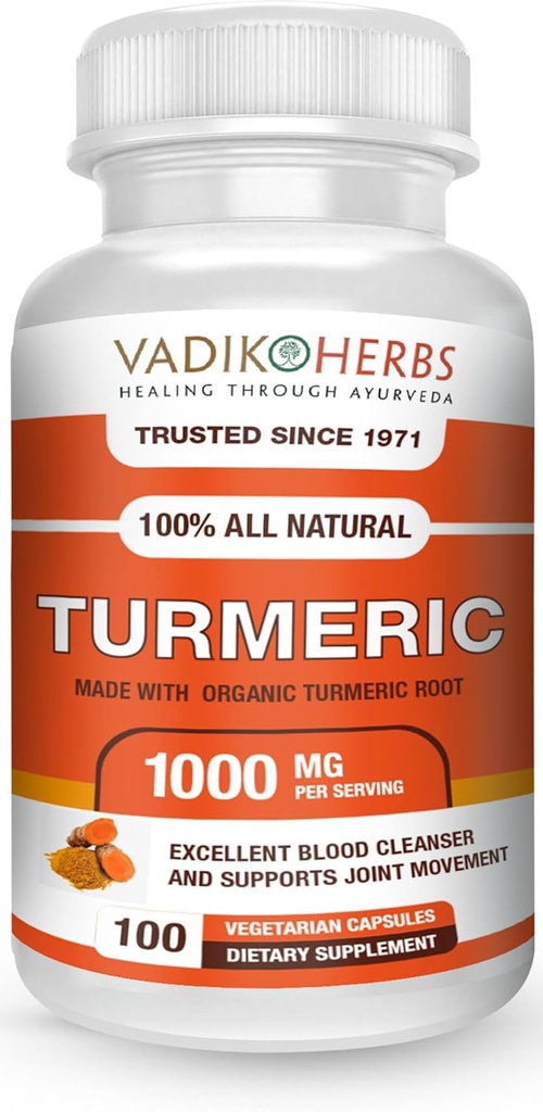 Vadik Herbs אורגני Turmeric Curcumin 1000 מ"ג / (100 vegicaps) | Made in USA | אמון מאז 1971