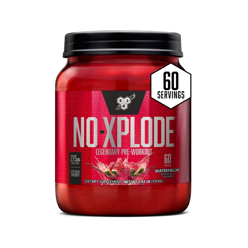 BSN N.O.-XPLODE לפני אבקת עבודה, תוספת אנרגיה לגברים ונשים עם קריטין ו Beta-Alanine, Flavor: Watermelon, 60 משרתות