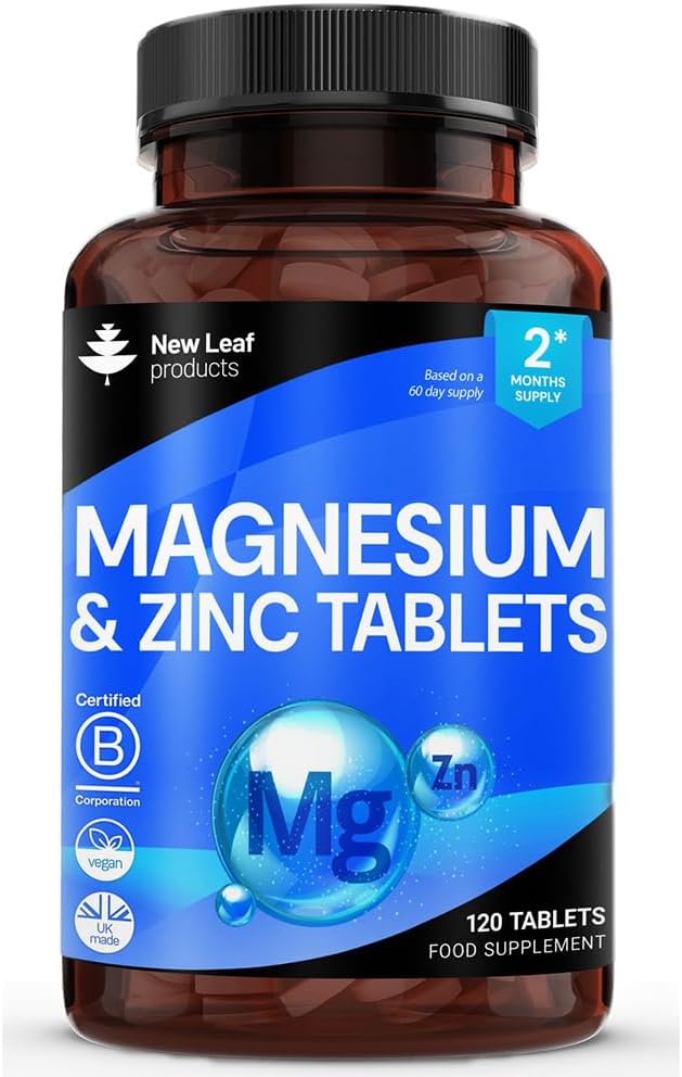 Magnesium תוספת של 500 מ"ג מגנזיום ו- Zinc תוסף - High Absorbency Magnesium Oxide & Zinc - שריר עצמות ותפקוד Immune - טבעוני, non-GMO, Gluten-Free - 120 קל לסאול טבליות