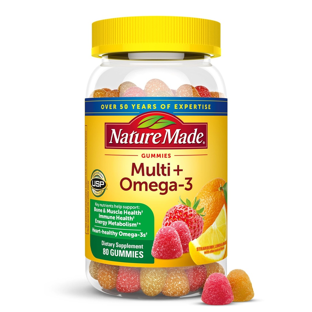 הטבע עשה Multivitamin + אומגה 3, Multivitamin חניכיים לנשים וגברים, תמיכה יומית תזונתית, 80 ויטמינים ומינרלים למבוגרים, 40 יום אספקה