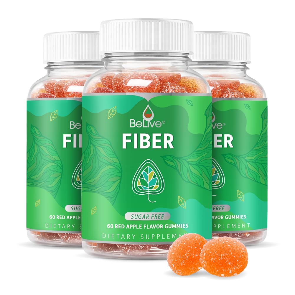 BeLive Fiber Gummies - Prebiotic Fiber Supplement with Chicory Root & Inulin for Digestive Support & Overall Gut Health I Vegan, Sugar Free Gummies for Adults & Children - Apple Flavor | 3-Pack