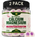 2 Pack - Plant Based Calcium Gummies 600 מ"ג עם ויטמין D3 K2, Magnesium, Zinc forעצמות העצם, סוכר חינם Calcium תוספי עבור נשים וגברים (Certified Vegan) מ- Sustainably Organic Red Algae