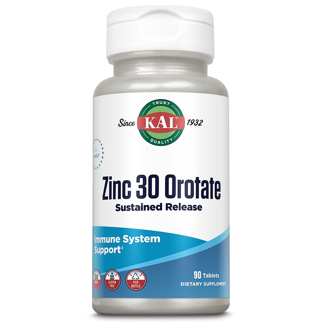 KAL Zinc Orotate 30 מ"ג, Sustained לשחרר, Chelated Zinc Tablets, Immune Support Supplement, חלבונים Synthesis, Metabolism, אנרגיה תמיכה, טבעוני, Gluten Free, 60-Day Promise, 90 משרתים, 90 טבליות, 90 טבליות, 90 טבליות, 90 טבליות