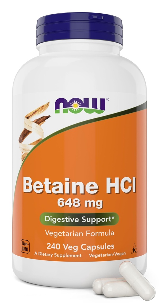 עכשיו Betaine HCl 648 מ"ג 240 קפסולות Veg (Pack of 2) - תוסף Enzymes העיכול - משופר עם פפsin Protease עבור תמיכה בחלבון