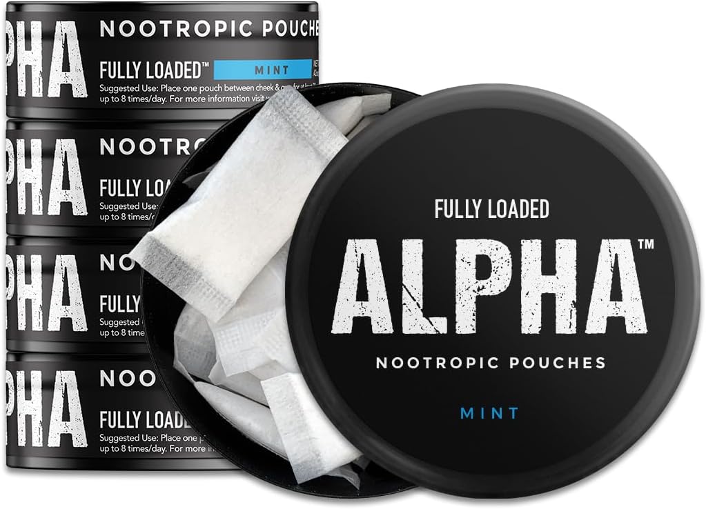 Fully Loaded Alpha Nootropic Pouches (Mint) - 5 Cans - 15 Pouches לכל יכול - יעיל Nootropic משלוח, Nic Pouch החלפת - Faster Absorption, אלפא GPC, L-Tyrosine, GABA