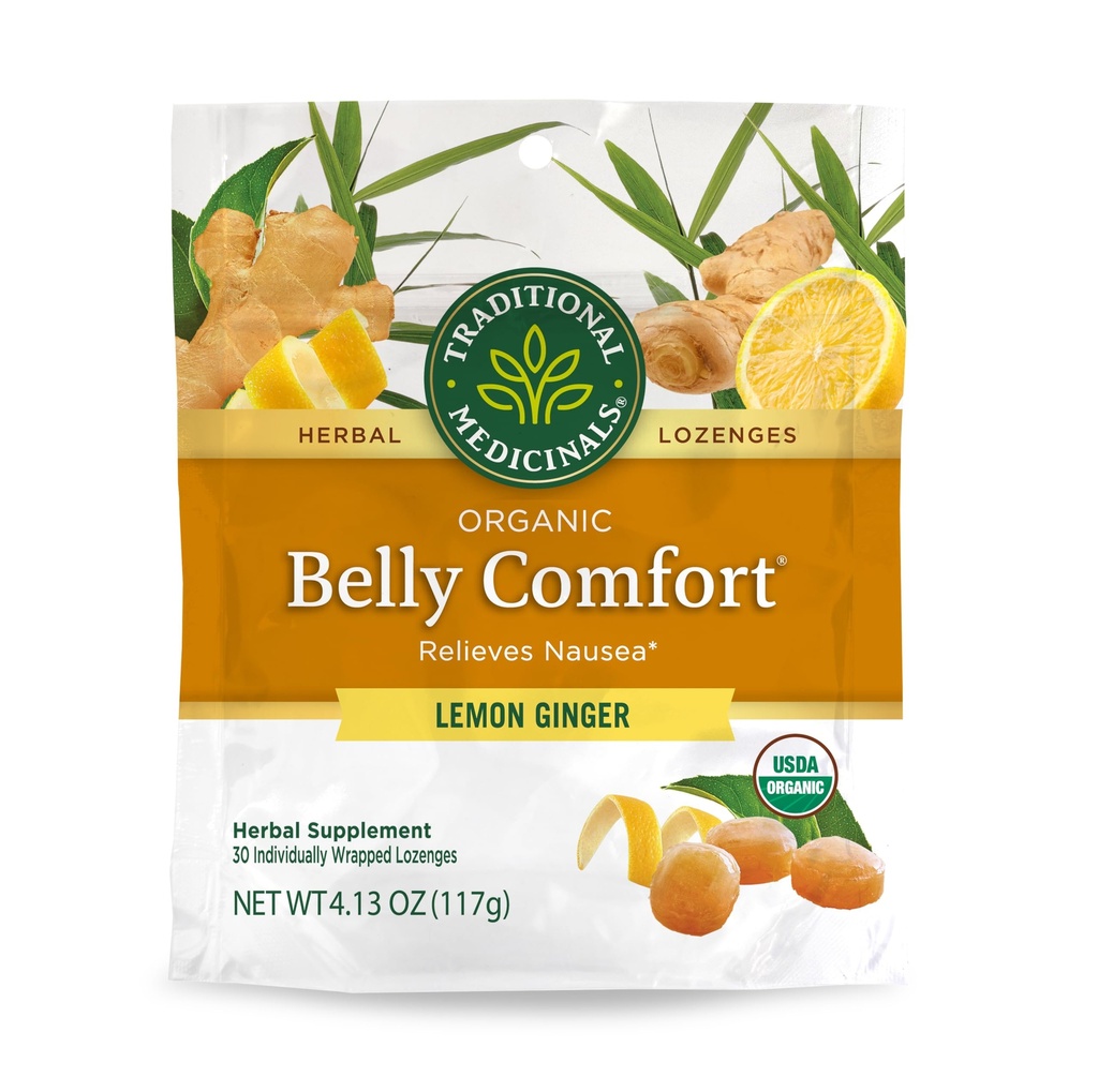 מסורתי מדיצ'לס, אורגני Belly Comfort Lozenges לימון ג'ינג'ר, Relieves Nausea, 30 באופן אישי Wrapped Lozenges