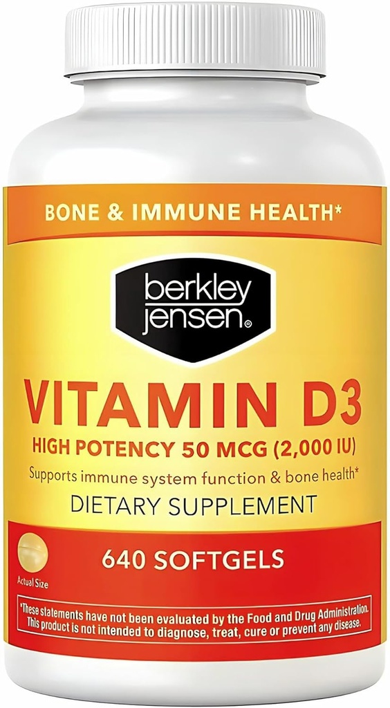 Berkley Jensen High Potency Vitamin D3 2000IU (50 mcg) (640 Softgels), Dietary Supplement for Teeth, Muscle, Immune Function, and Bone Health, for Men and Women, Made in USA, 640 Day Supply