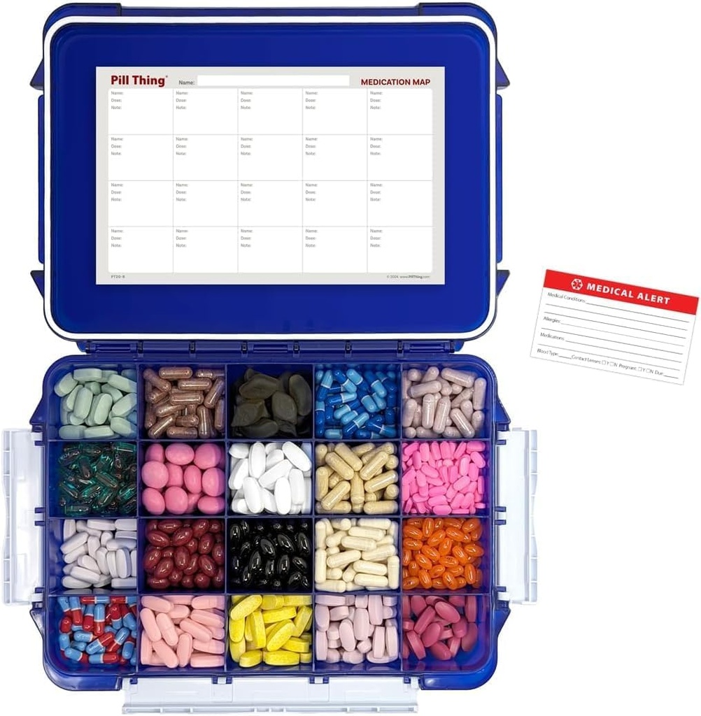 20 השוואת UV Protected Small Cobalt Blue Pill Case with Airtight Seal, Spill Proof, Silicone Gasket Waterהוכחה Med Box with Medicine Map (Cobalt Blue, 20 השוואתי - 1 Pack)