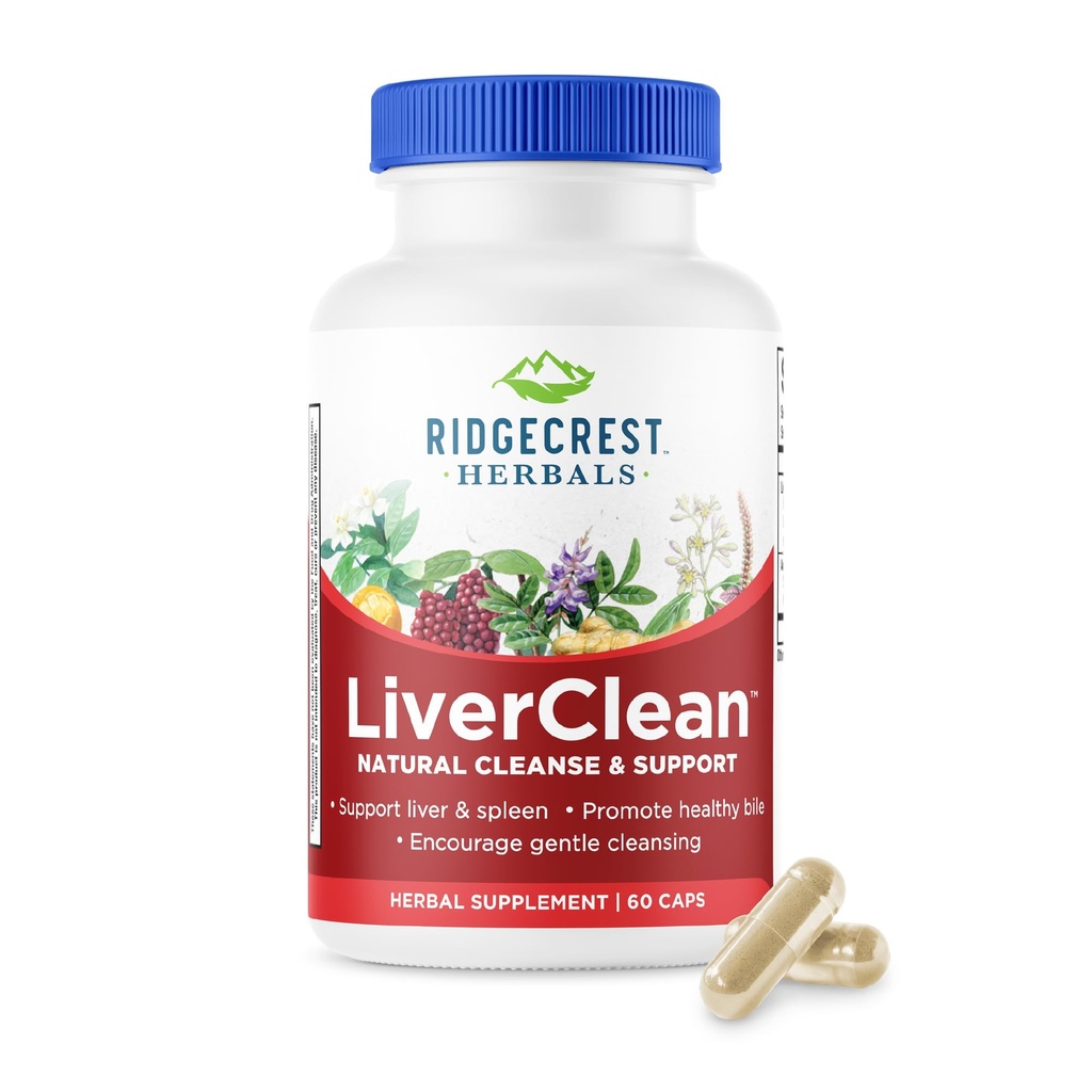 Ridgecrest Herbals LiverClean, Herbal Liver Support Supplement, mor Thistle, Dandelion, Detox, ניקוי תמיכה, Bile בריא (60 Caps, 30 משרתת)