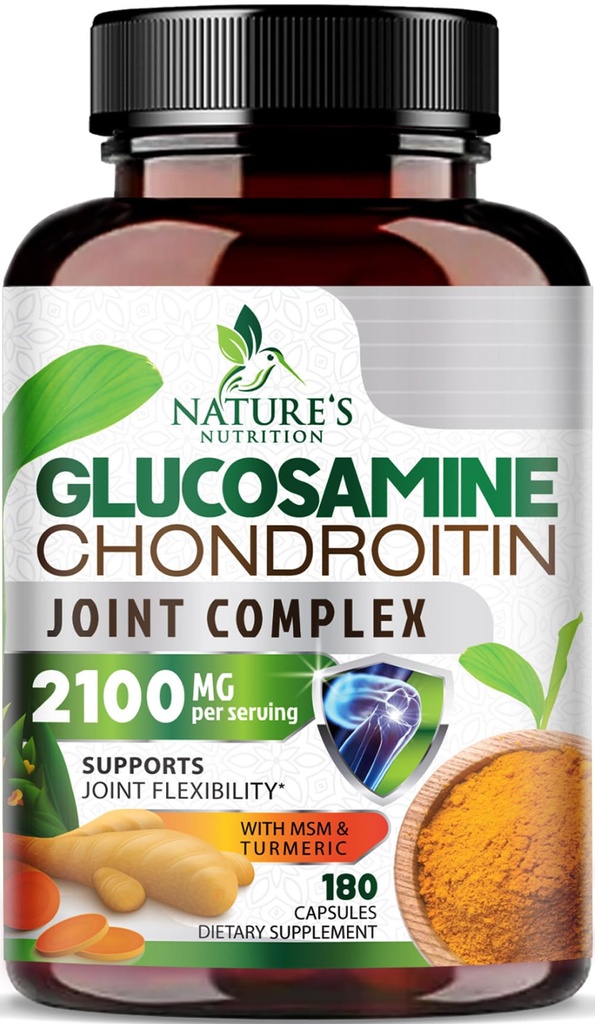 Glucosamine Chondroitin MSM 2100mg מורכב - תוספת תמיכה משותפת עבור ניידות משותפת ונוחות לגברים ונשים עם Turmeric & Boswellia, תוספת משולשת גלוקוזאמין - 180 קפסולות