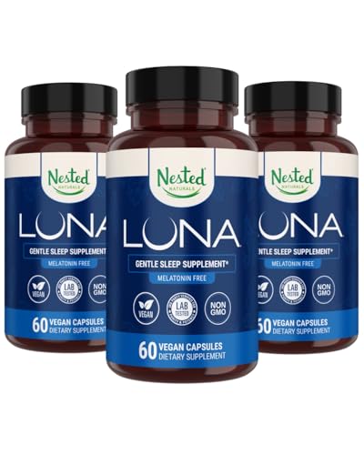 טבעי חטוף לונה מלטונין חינם, non-Habit Forming Herbal Sleep תוסף w/Chamomile, Valan, L-theanine, 180 קפסולות טבעוניות (60 קפסולות Per Bottle)