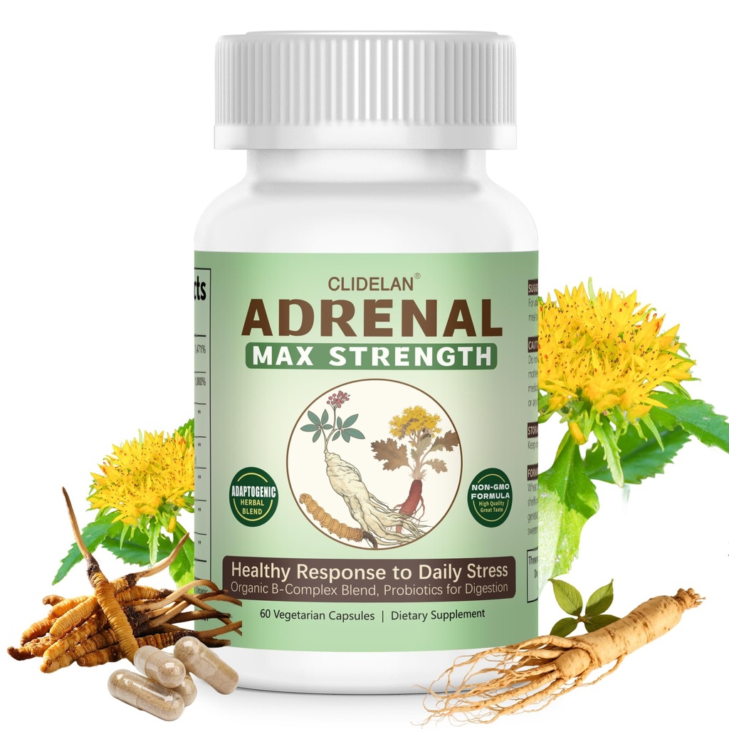 Adrenal Support Supplements for Daily Balance – Supports Stress Relief with Adaptogens Herbs (Rhodiola, Ginseng, Cordyceps), Organic B-Complex & Probiotics for Stress, Fatigue & Energy, 60 Capsules