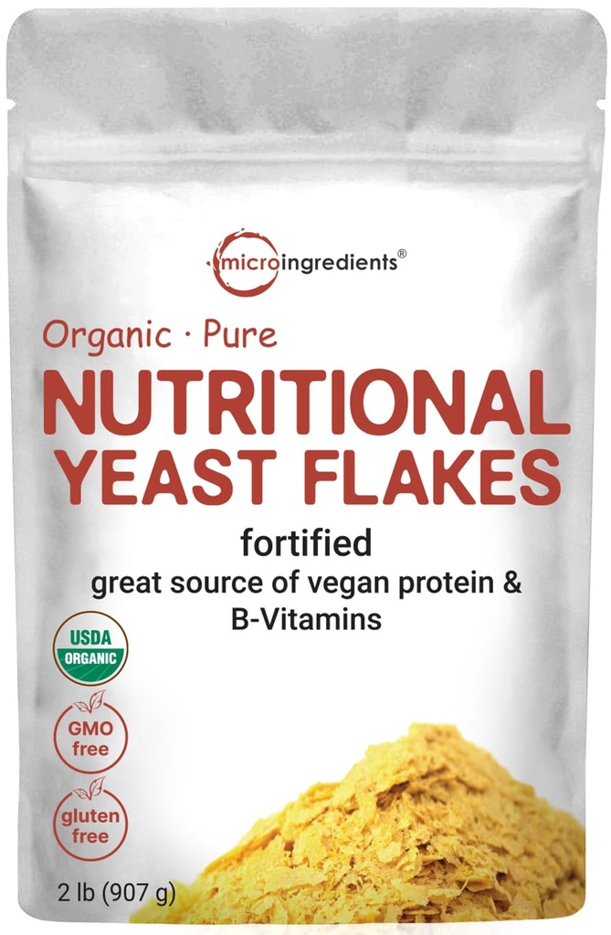 Micro Ingredients אורגני Fortified Nutritional Yeast Flakes, 2lb (32oz) עשיר בחלבון טבעוני, ויטמין B, ו Beta-Glucans | Keto Friendly, Milk Free Cheese Substitute, non-GMO, Gluten Freeten Free Free Gluten Free Gluten Free Gluten