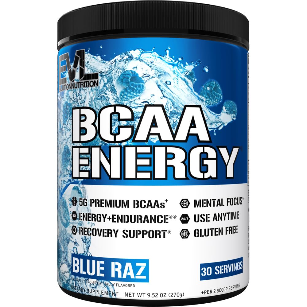 EVL BCAAs Amino Acids אבקת - BCAA אנרגיה טרום עבודה אבקה עבור שריר התאוששות Lean צמיחה ו Endurance - Rehydrating Post Workout Recovery with Natural Caffeine - רז כחול