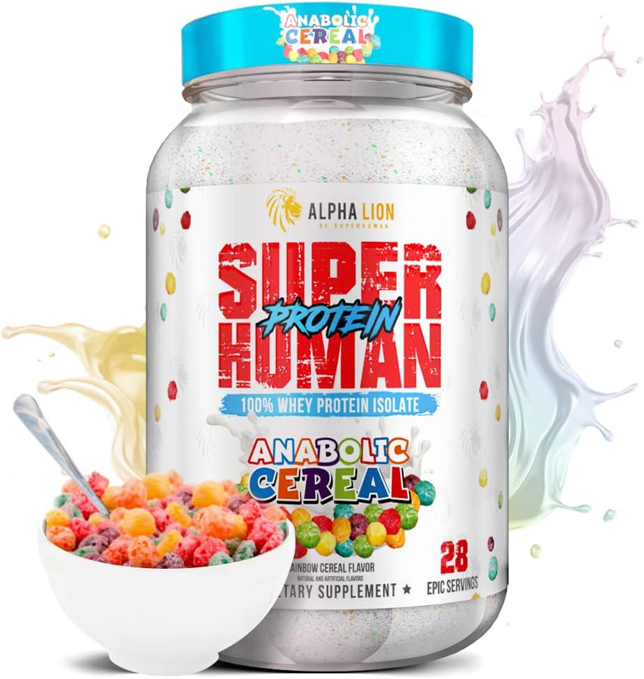 ALPHA LION Superhuman Whey אבקת חלבון, גדול Tasting Pure Isolate, Low Carb, Sugar, No Bloat Post Workout, שריר התאוששות וצמיחה (28 משרתים, Anabolic Cereal) 31.2175 Ouncece