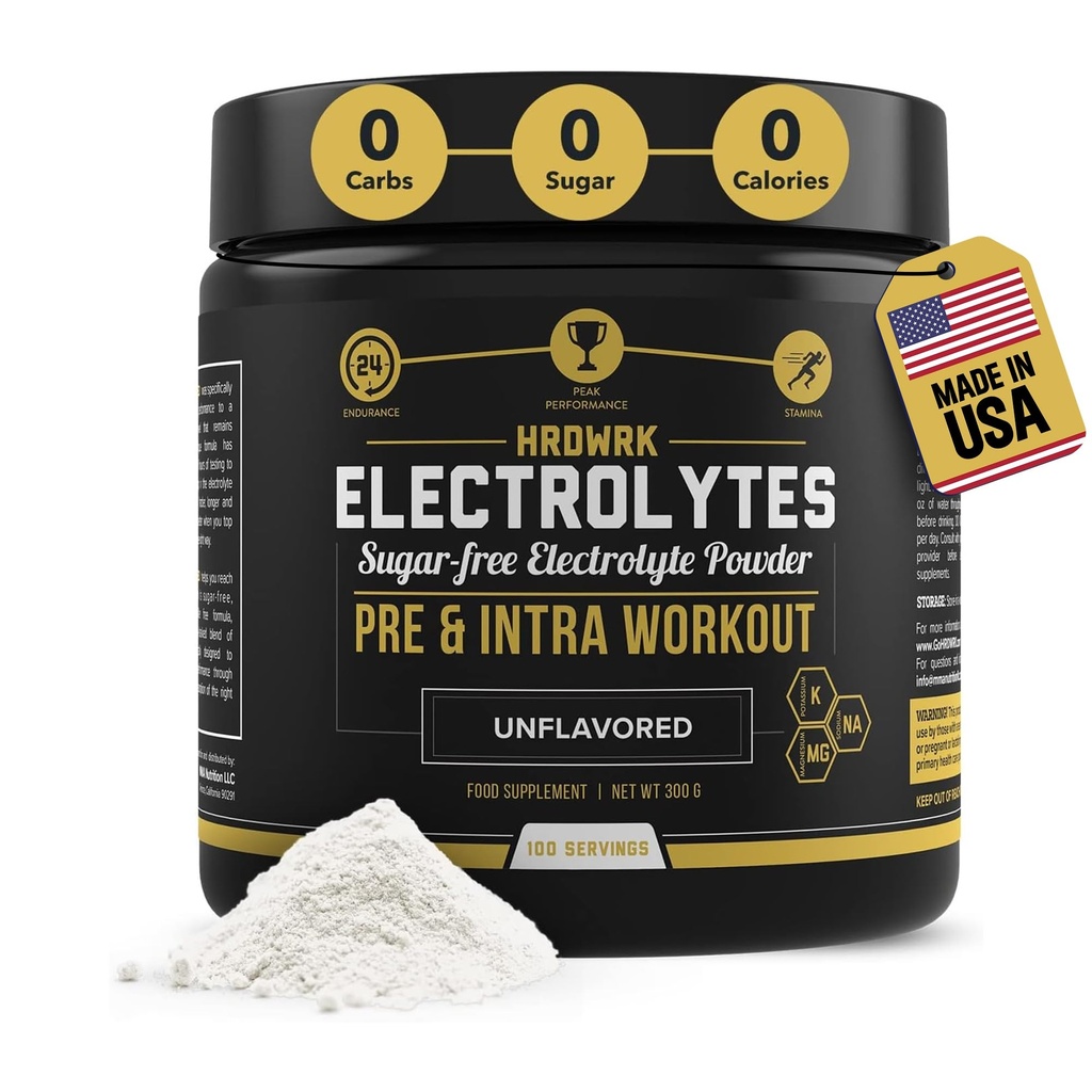 HRDWRK - אבקת אלקטרוליטים Keto hydrotion Sugar חינם עם Magnesium, Potassium ו-Sodium - 100 משרתים | Boost Endurance ולהפחית שומן עם תוסף אלקטרוליטים זה - מקסימום הידרציה