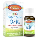 קרלסון - Super Daily D3+K2, 25 mcg (1,000 IU) D3 & 22.5 mcg K2, ויטמין D טיפות עם ויטמין K2, ויטמין נוזלי, 1000 IU ויטמין D3, Heart & Bone Health, 1-Year Supply, Unflavored, 360 טיפות